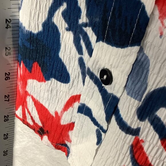 Green Dog Blouse Women 1X Red White Blue Button Floral Lightweight Crinkle Style - Picture 7 of 8
